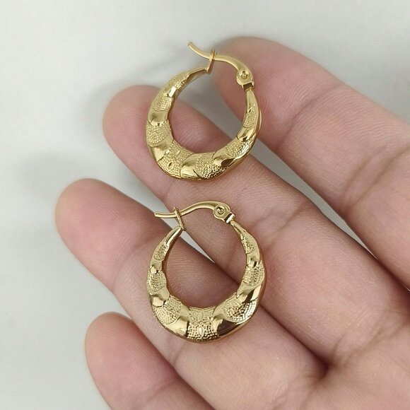 Jewelry - 18k Plated Snake Skin Pattern Oil-Pressed Hoop Earrings